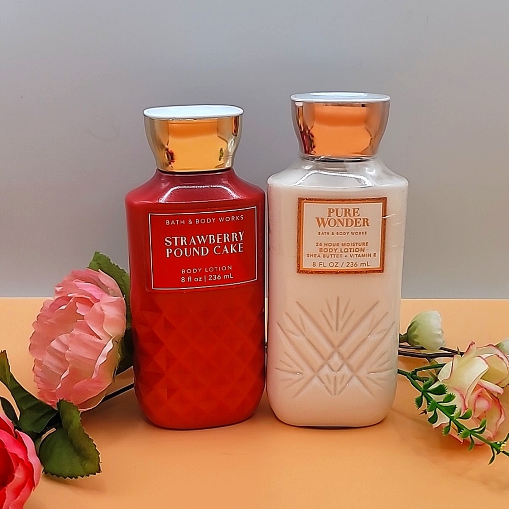 Bath & Body Works Strawberry Pound Cake and Pure Wonder Lotion